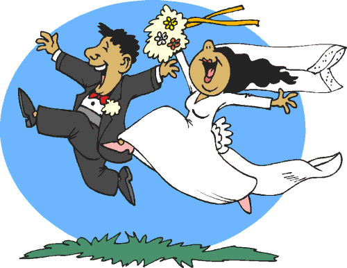 Cartoon bride and groom.